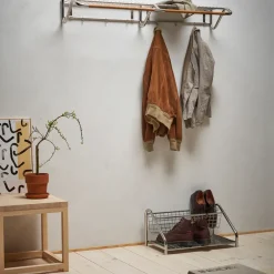 Funk hat shelf, Stainless steel, oiled oak bar