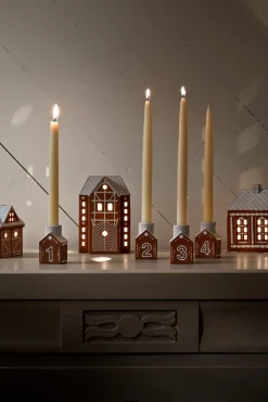 Gingerbread advent candlestick 4 pieces, Brown