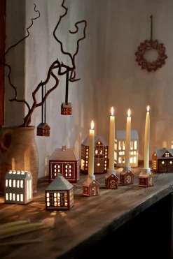 Gingerbread advent candlestick 4 pieces, Brown
