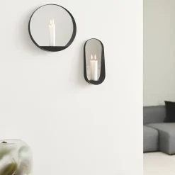 Glim mirror/candlestick oval 12x28 cm, Black