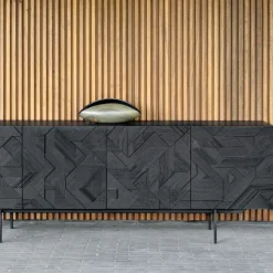 Graphic sideboard, Teak black 4 doors