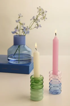 Hoop candle sticks Ø3.5x9 cm, Green-milky green
