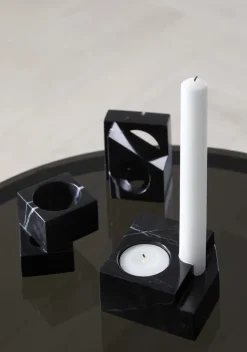 Jeu de dés 3 candle holder marble, Black