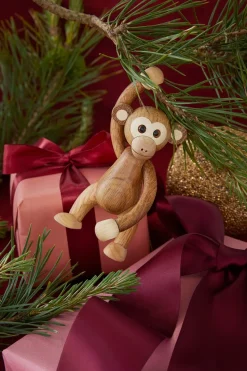Jolly monkey decoration 11 cm, Oak