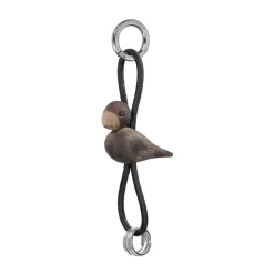 Kaj Bojesen bird keyring, Smoked oak, black leather