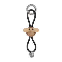Kaj Bojesen monkey keyring, Teak-limb wood, black leather