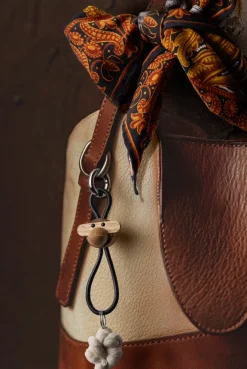 Kaj Bojesen monkey keyring, Teak-limb wood, black leather