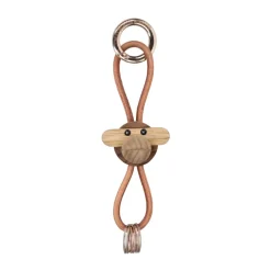 Kaj Bojesen monkey keyring, Teak, limba wood, natural leather