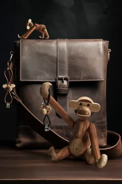 Kaj Bojesen monkey keyring, Teak, limba wood, natural leather