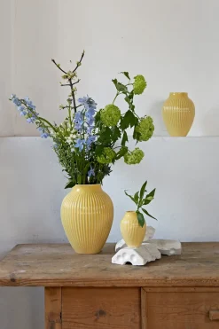 Knabstrup vase ribbed 27 cm, Yellow