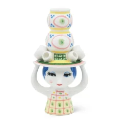 Lady with hat candle holder H16 cm, Pink