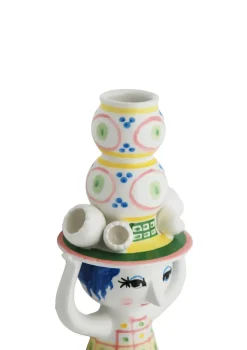 Lady with hat candle holder H16 cm, Pink