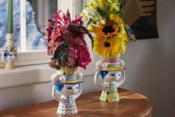 Lady with hat vase H20.5 cm, Blue