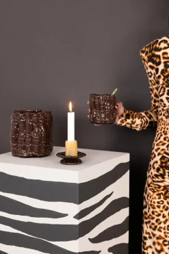 Lara candle holder XS 9 cm, Orange-brown