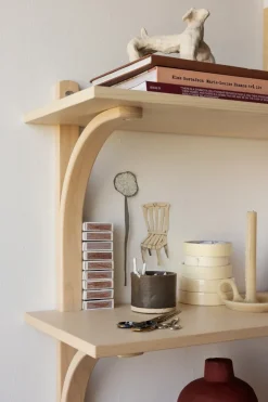 Levi shelf, Lacquered ash-brass, 2 shelves, 180 cm