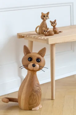 Lucky cat decoration 42 cm, Oak-maple