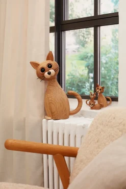 Lucky cat decoration 42 cm, Oak-maple