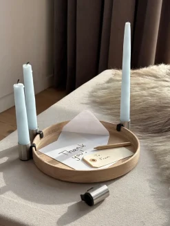 Luna Candle Holder Ø27 cm, Oak-steel