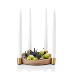 Luna candleholder, oak-brass