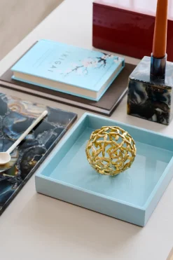 Lux lacquered decorative tray 19x19x3,5 cm, Powder blue