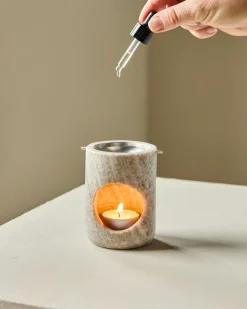 Marble oil burner, Beige, silver finish
