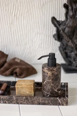 Marble soap dispenser 17.5 cm, Brown