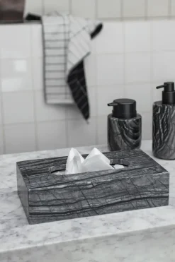 Marble tissue box 14x25.5 cm, Black-Grey