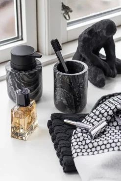 Marble toothbrush holder 10 cm, Black-Grey