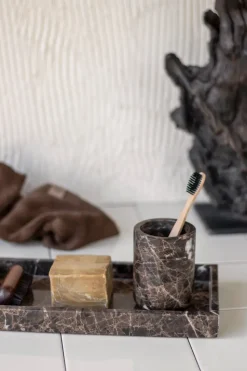 Marble toothbrush holder 10 cm, Brown