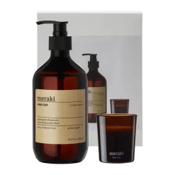 Meraki gift set hand soap and scented candle, Northern dawn + dark wood