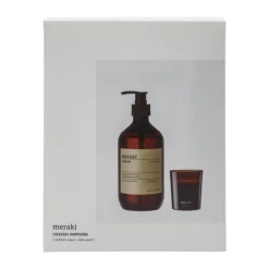 Meraki gift set hand soap and scented candle, Northern dawn + dark wood