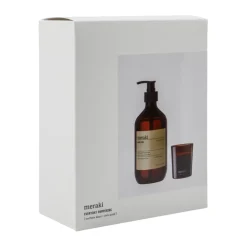 Meraki gift set hand soap and scented candle, Northern dawn + dark wood