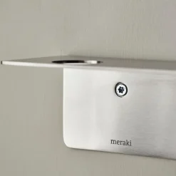 Meraki shelf with bottle hanger and hook, Brushed steel