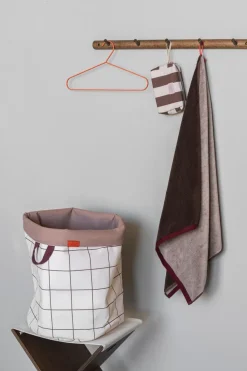 Mesh laundry basket Ø40x50 cm, Brown-Off-white