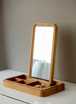 Mirror with jewellery box 32 cm, Oak