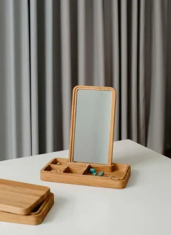 Mirror with jewellery box 32 cm, Oak