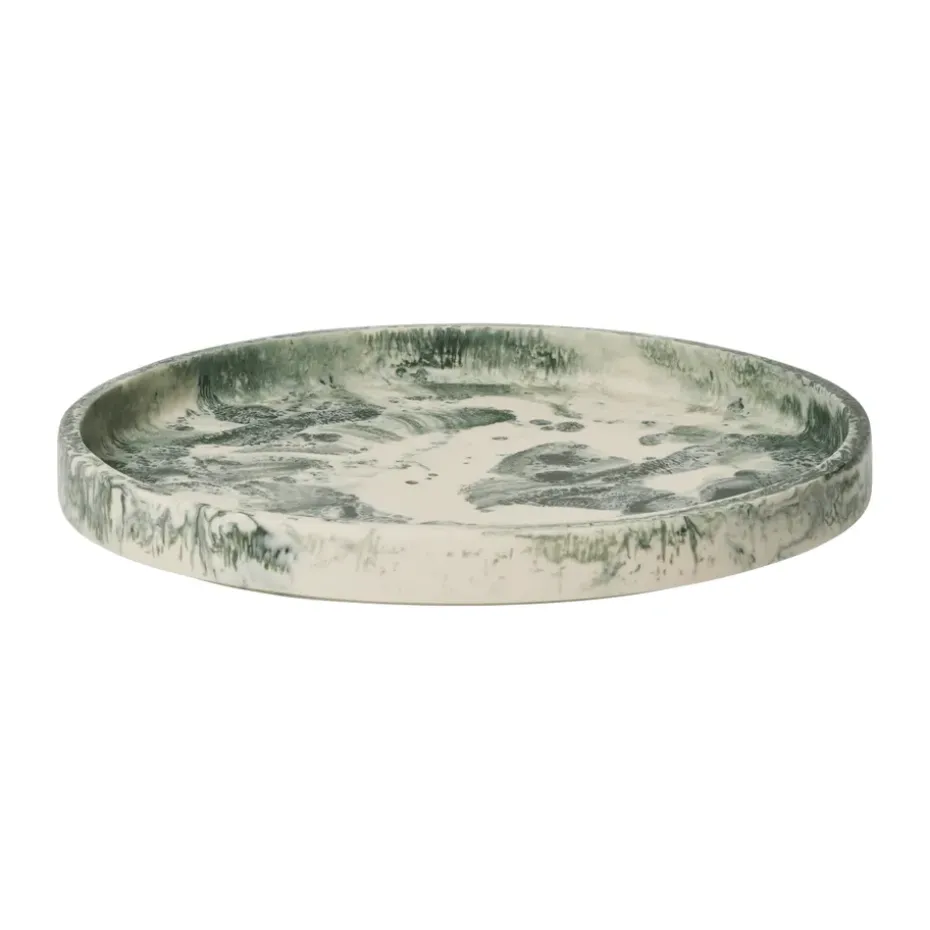 Mist decorative tray Ø30 cm, Emerald-off-white