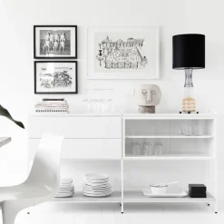 Molto Medium side table, White, 2 sections with display case