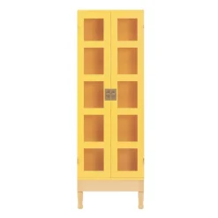 National Geographic bookcase, Yellow-plinth-base-brass