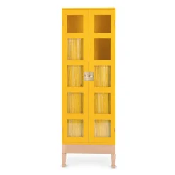 National Geographic bookcase, Yellow-plinth-base-brass
