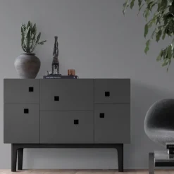 Peep C2 cabinet, Slate grey. black lacquered