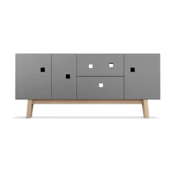 Peep M2 media bench, Slate grey. retro. oak stand