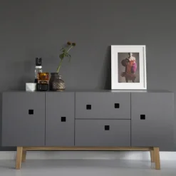 Peep M2 media bench, Slate grey. retro. oak stand