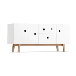 Peep M2 media bench, White. retro. oak stand