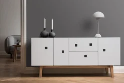 Peep M2 media bench, White. retro. oak stand
