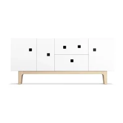 Peep M2 media bench, White. White pigmented oak