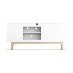 Peep M2 media bench, White. White pigmented oak