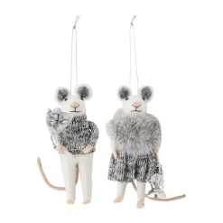 Peo Christmas ornament mouse 2 pieces, White-grey