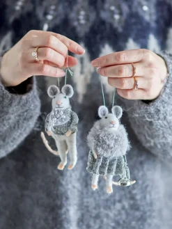 Peo Christmas ornament mouse 2 pieces, White-grey