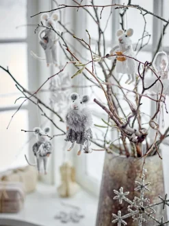Peo Christmas ornament mouse 2 pieces, White-grey